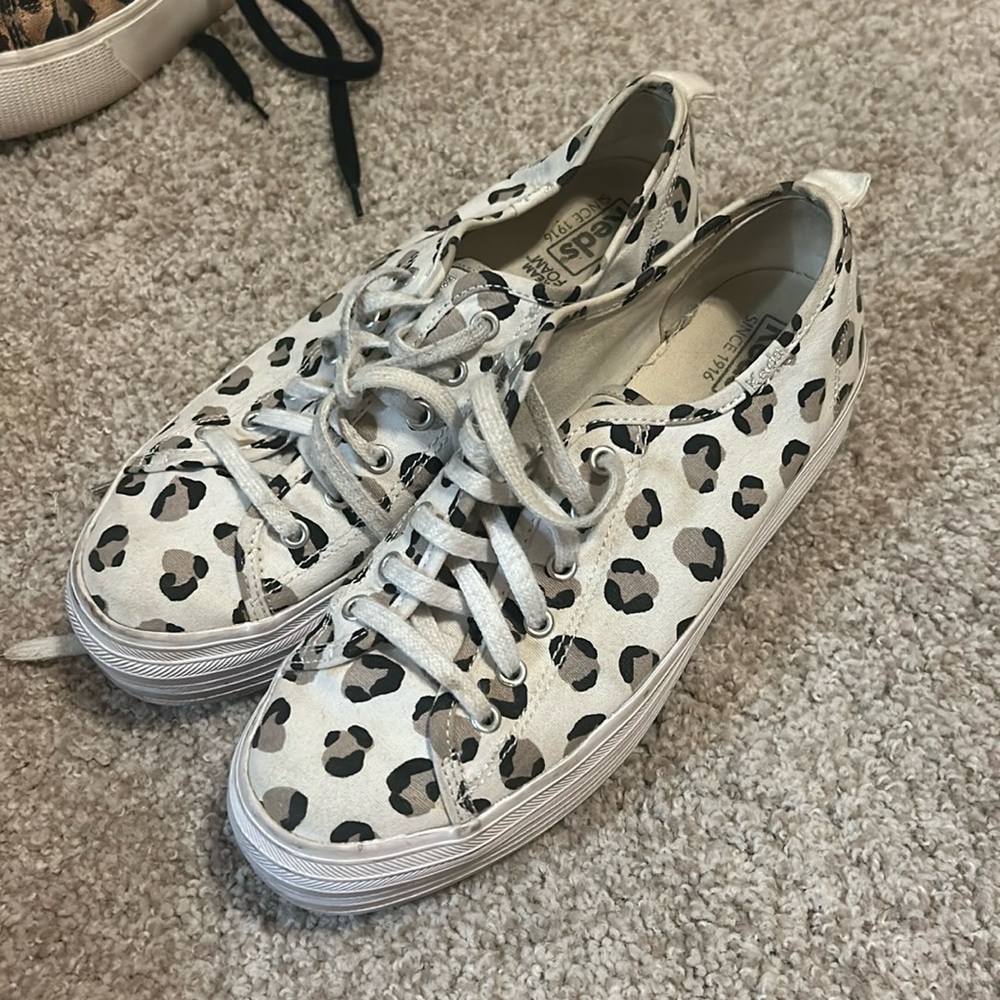 White Leopard print platform Keds Sneaker
